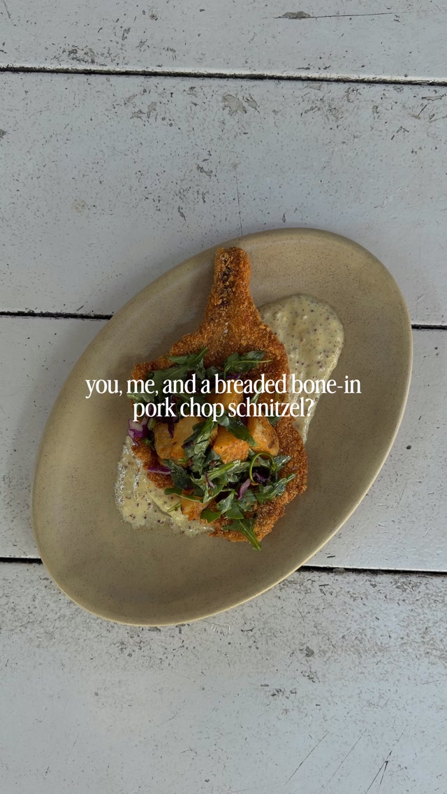 our ideal date tbh 🤭our breaded bone-in pork chop schnitzel is served with sierra nevada grai....