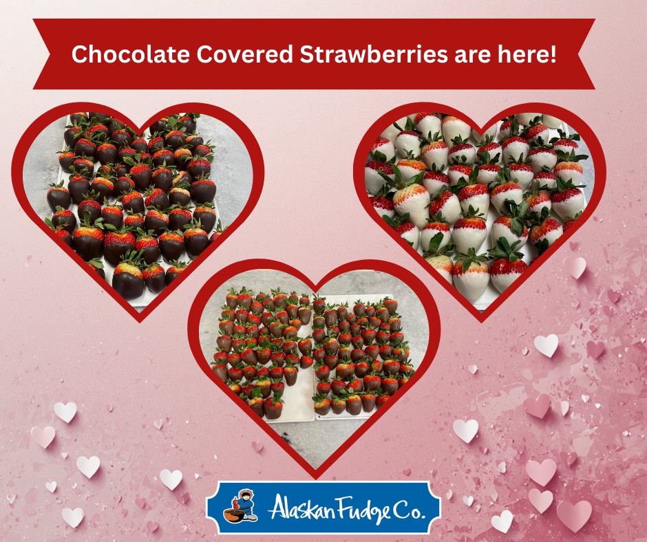 Chocolate covered strawberries just in time for Valentine's Day! Milk chocolate, white, or dark chocolate available in-store only while supplies last 🍫🍓