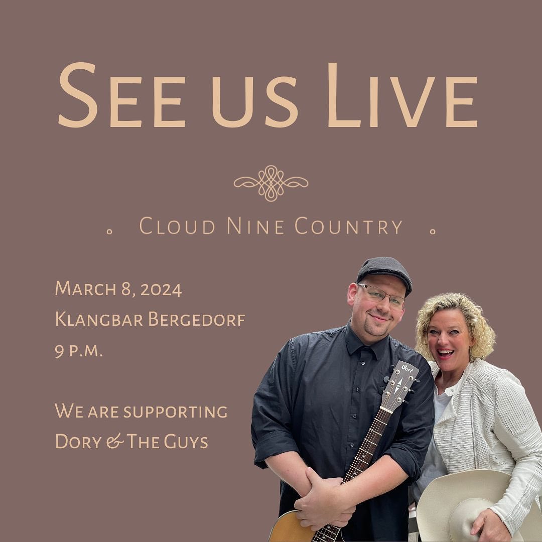English below
🎶 Aufregende Neuigkeiten! Wir freuen uns sehr, unsere nächste Live-Performance am 8. März 2024 in der @klangbar.bergedorf ankündigen zu können! Erlebt uns als Opening Act für @dory.and.the.guys erstes Birthday Bash Konzert. Die Show beginnt um 21 Uhr, und wir können es kaum erwarten, euch dort zu sehen! 🤠🎸 
🎶 Exciting news! We’re thrilled to announce that we will be performing live at @klangbar.bergedorf on March 8, 2024! Catch us as the opening act for @dory.and.the.guys first Birthday Bash concert. The show kicks off at 9 PM, and we can’t wait to see you there! 🤠🎸
 #CloudNineCountry #CloudNine #Country #CountryMusic #Livemusik #LivemusikHamburg #Hamburg #DoryAndTheGuys @dory.and.the.guys @klangbar.bergedorf @julia.schuchardt @msguitarmusic