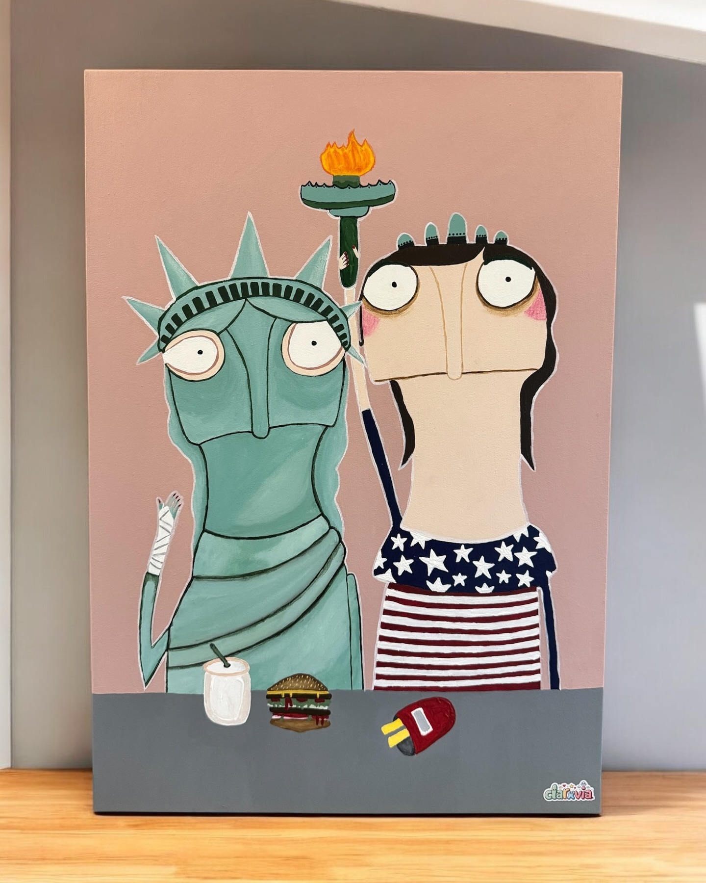 Chill mit Liberty USA Freiheitsstatue Amerika Kunst Malerei Acrylbild Geschenk Hochzeit rosa türkis Gemälde Burger Liberty New York #handmade #etsy #etsyseller #trendyol #tasarım #hediye #tablo #gift  #usa  #liberty