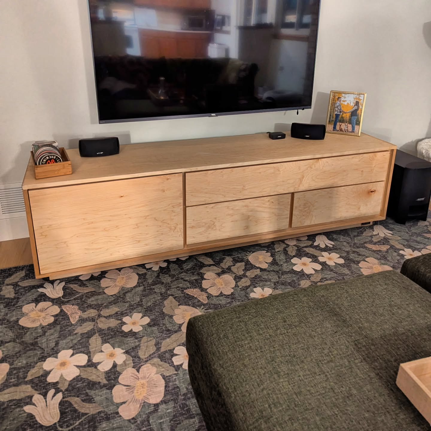 Another happy customer! Delivered this maple TV console the other day, and it turned out great! Complete with plenty of storage having a cabinet on the left, a drop-down shelf on the top right, and two drawers on the bottom right. To be completed at a later day will a couple floating shelfs above and on the sides of the TV. 
If you are interested in your own TV console or any project please send me a DM! 
#woodworking #veteranowned #smalllbusiness #maple #tvconsole #custommade #customfurniture #shoplocal #buylocal #shoplocal