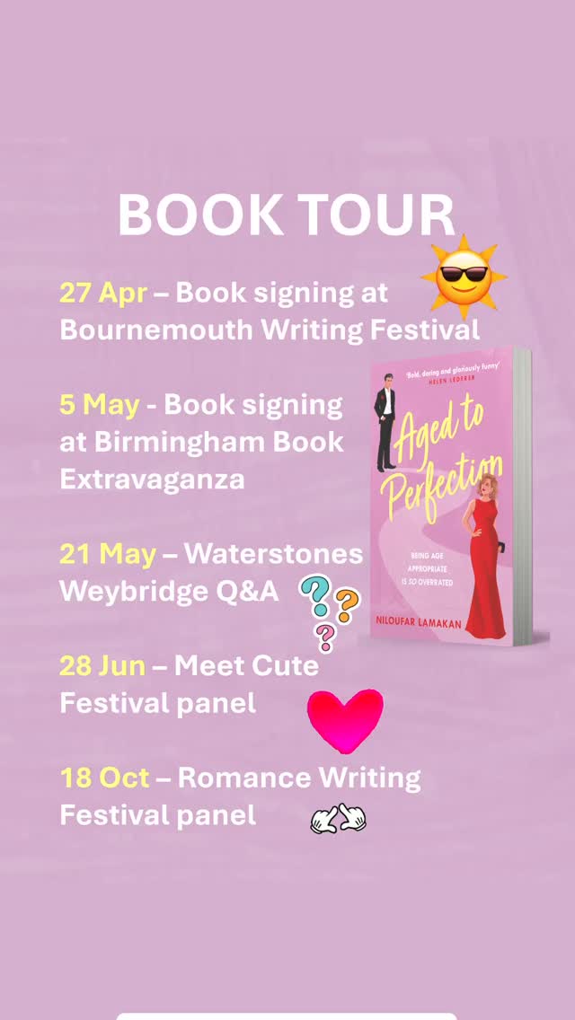 Do join me! Would love to see and chat to readers ❤️📚 Details on my website via link in bio
@onemorechapterhc
#agedtoperfectionnovel #niloufarlamakan #debutnovel #romcom #livingthelife #writing #published #booktour #books #booklovers #reading #weybridge