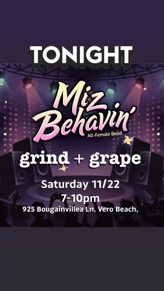 🔥💄 TONIGHT. 7 PM. GRIND + GRAPE. 💄🔥
MIZ Behavin’ is rolling in HOT — and trust us, you do not want the FOMO on this one.
We’re serving attitude, killer tunes, bad-girl energy, and dance-floor chaos in the best way. 😈✨
If you’re not there at 7 sharp, don’t worry…
we’ll start the party without you. 😉
Get in, babe — we’re MIZbehavin’. 💋🎸
#MIZBehavin
#MIZbehavinBand
#LiveMusicFL
#GrindAndGrape
#VeroBeachNights
#DanceFloorReady
#GirlsWhoRock
#RockAndSass
#PopRockVibes
#SaturdayNightLiveMusic
#FloridaBands
#BringTheHeat
#SassyAndLoud
#GoodVibesOnly
#turnitup