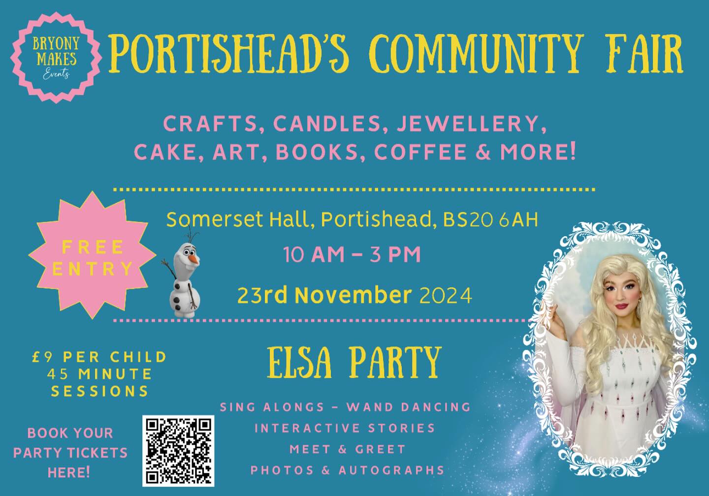 🎄❄️ Join Us for a Magical Christmas Princess Party! ❄️🎄
Get ready for a royal adventure as Elsa invites all young princes and princesses to a day filled with festive magic!
📅 Date: Thursday, 23rd November
📍 Location: Somerset Hall, Portishead, BS20 6AH
💷 Price: £9 per child
👑 Dress Code: Come dressed as your favorite prince or princess!
Party Times:
✨ 10:15 AM
✨ 11:30 AM
✨ 12:45 PM
✨ 2:00 PM
Each 45-minute party will be packed with enchanting activities including singing, dancing, storytelling, autographs, photos, and much more!
🎟️ Book your tickets now at: www.bryonymakes.co.uk
Don’t miss this chance to make magical memories with Elsa! ❄️