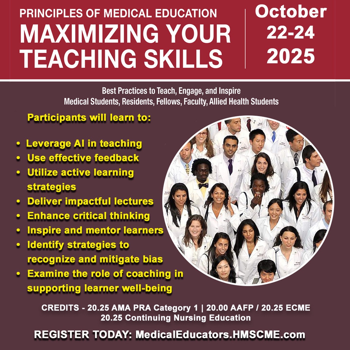 📣 Registration is now OPEN!
We’re excited to announce that our upcoming course,
Principles of Medical Education: Maximizing Your Teaching Skills,
is now offering CNE credits for the first time! 🎉
📅 October 22–24, 2025
📍 Harvard Medical School + BIDMC
🔗 Registration in Bio: medicaleducators.hmscme.com
This highly interactive course will help you:
✅ Use AI in teaching
✅ Deliver impactful lectures
✅ Apply active learning & feedback
✅ Support learner well-being
👩⚕️ Open to faculty, residents, students, and allied health professionals.
#MedEd #MedicalEducation #CME #CNE #AIinMedicine #ClinicalTeaching #NurseEducators #TeachingSkills #HarvardMed #BIDMC