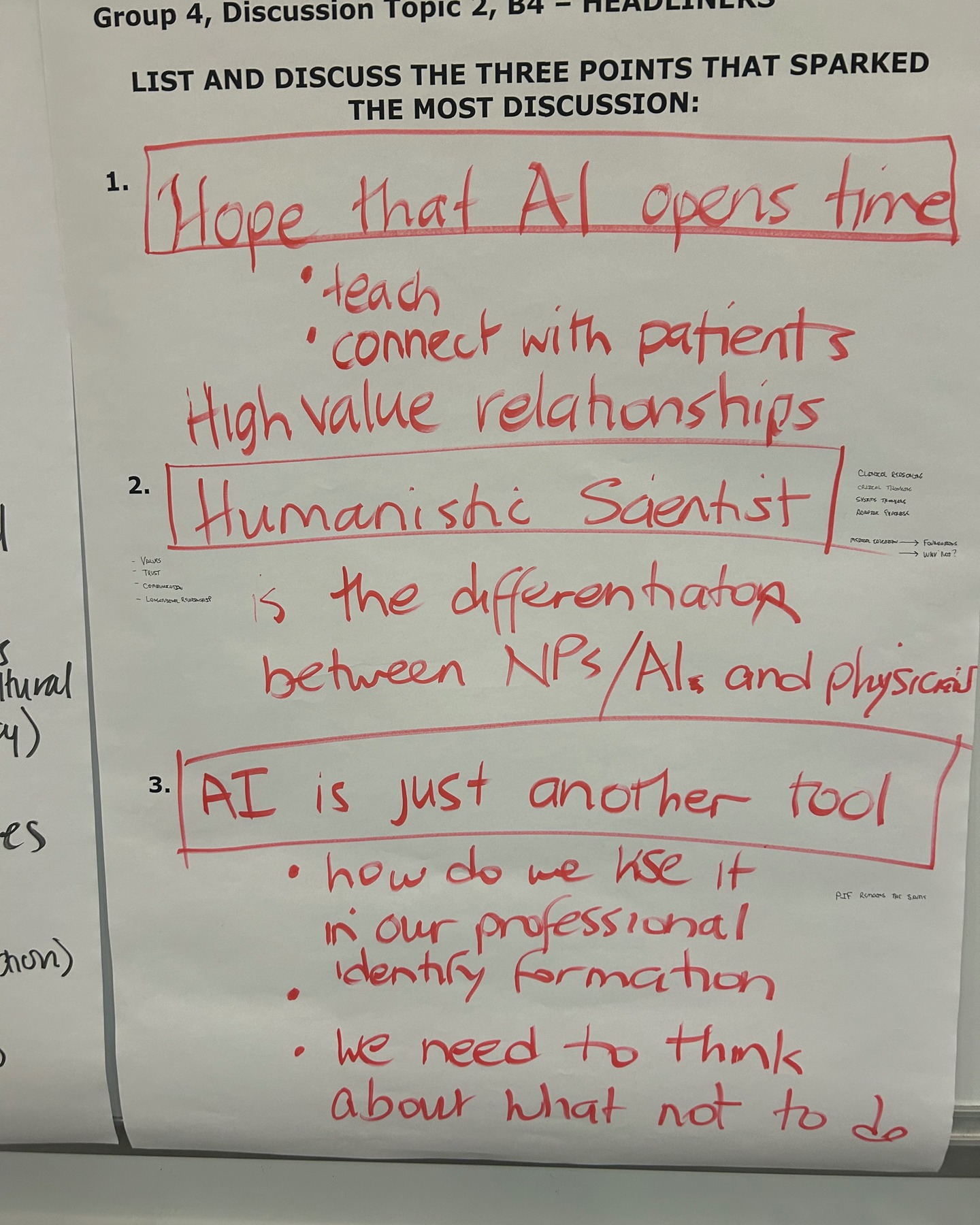 Millennium Conference 2025 continues- Group 4 brought great insights to today’s discussion on Clinical Teaching in UME and GME:
✨ “Hope that AI opens up free time”
—to teach, build relationships, and connect with patients.
🧬 The Humanistic Scientist
—as the key differentiator between providers.
🛠️ AI is just another tool
—but how we use it in identity formation matters.
#MillenniumConference2025 #AIinMedEd #MedicalEducation #GME #UME #FacultyDevelopment #HumanisticMedicine #ShapiroInstitute #BIDMC