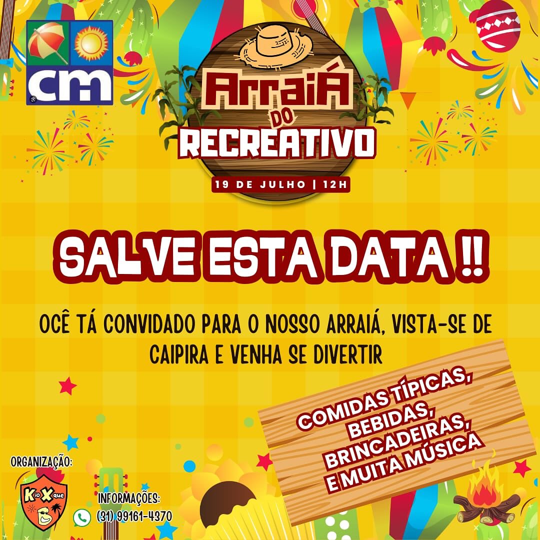 Vem aí o Arraiá do Recreativo! Já salva a data pra não esquecer ! Maiores informações EM BREVE!!!