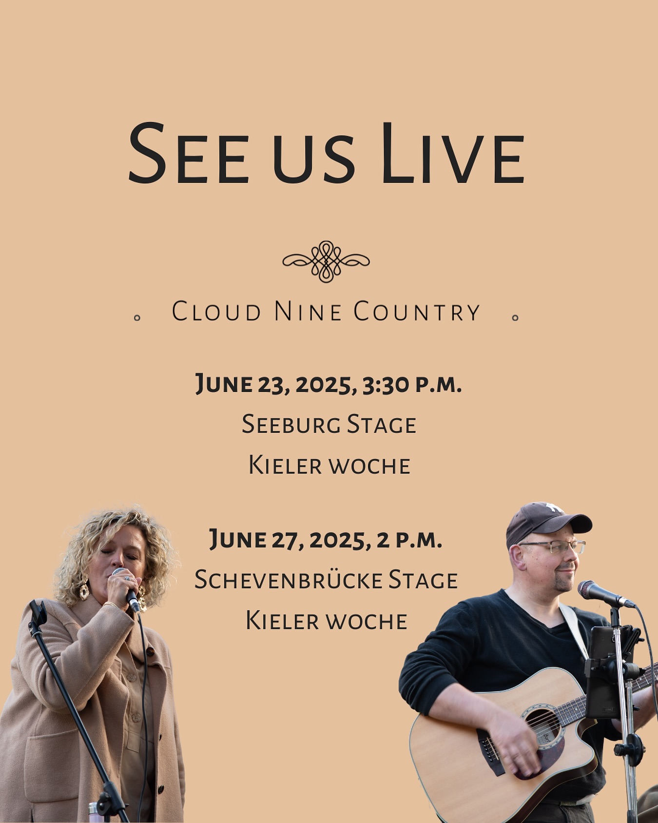 English below 🎶⚓
Wir sind super happy, Teil der @kieler_woche 2025 zu sein – und das gleich zweimal im Rahmen der @secretstage_artists ! 🤠🎉
Zwei Bühnen, zwei Tage, jede Menge Country-Vibes – kommt vorbei und feiert mit uns:
📍 Seeburg Stage
🗓️ Montag, 23. Juni 2025
⏰ 15:30 – 16:30 Uhr
📍 Düsternbrooker Weg, 24105 Kiel
📍 Schevenbrücke Stage
🗓️ Freitag, 27. Juni 2025
⏰ 14:00 – 15:00 Uhr
📍 Schevenbrücke, 24103 Kiel
Wir freuen uns riesig auf euch und auf zwei großartige Shows direkt an der Förde! 🌊🎸
🎶✨🎶✨🎶✨🎶✨
We’re super excited to be part of @kieler_woche 2025 – not just once, but twice with the amazing @secretstage_artists! 🤠🎉
Two stages, two days, all the country vibes – come celebrate with us:
📍 Seeburg Stage
🗓️ Monday, June 23, 2025
⏰ 3:30 – 4:30 PM
📍 Düsternbrooker Weg, 24105 Kiel
📍 Schevenbrücke Stage
🗓️ Friday, June 27, 2025
⏰ 2:00 – 3:00 PM
📍 Schevenbrücke, 24103 Kiel
We can’t wait to see you for two unforgettable shows by the water! 🌊🎸
#CloudNineCountry #KielerWoche #SecretStage #LiveMusic #CountryMusic #Kiel #SeeburgStage #Schevenbrücke #CountryVibes #FestivalSummer2025 #Livemusik #AcousticDuo #countryfromtheheart