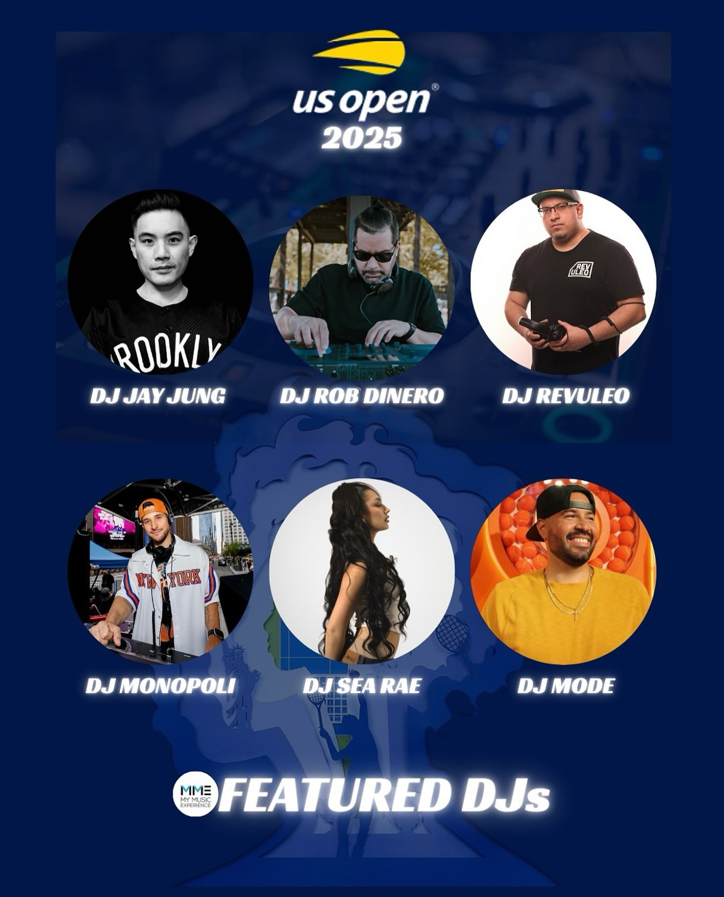 Good times and great vibes starting tomorrow. Can’t wait to set the vibes at the Grandstand. 
But also don’t forget to check out the vibes with the rest of the team around the complex during the US Open. 
@djmodenyc 
@monopolimusic 
@jayjungofficial 
@djrobdinero 
@searaesounds 
@mymusicexperience