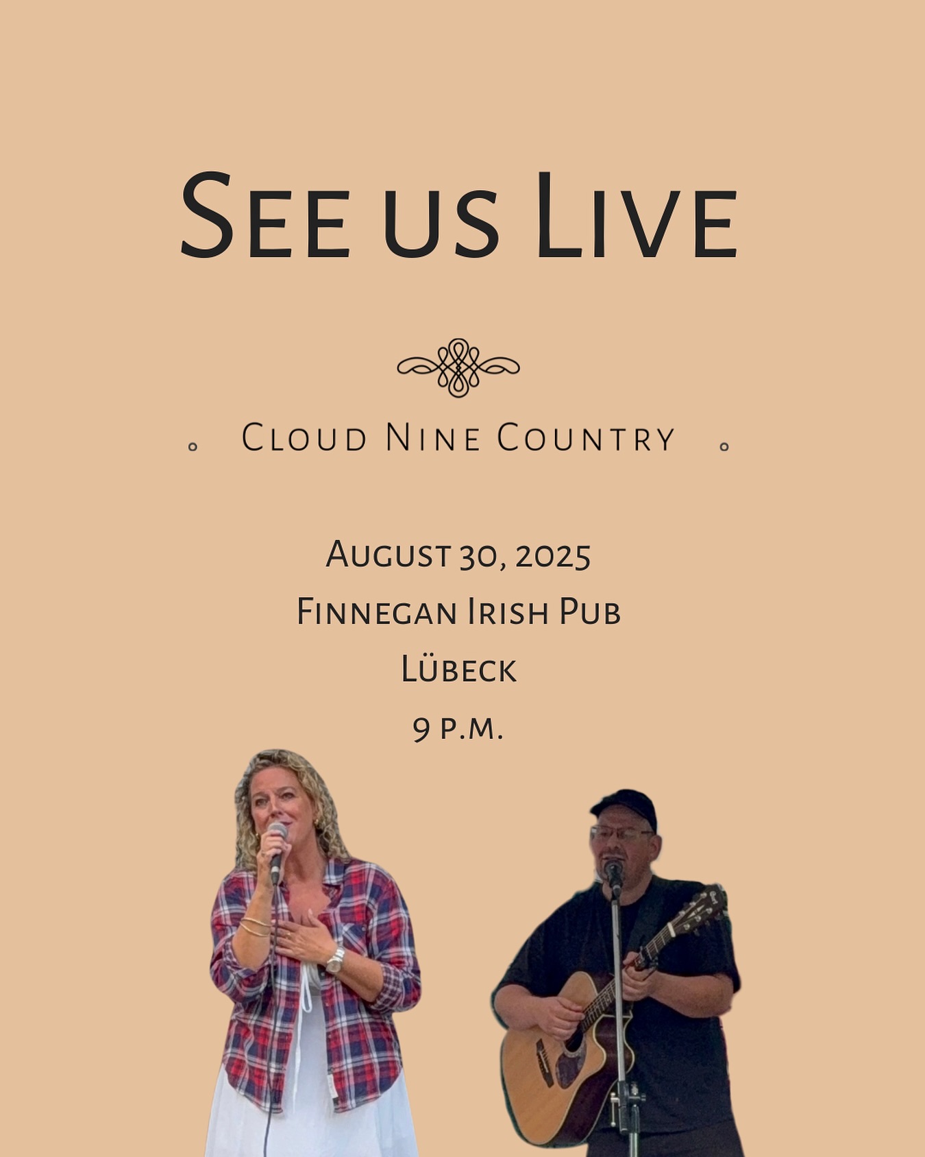 English below 🍀🎶
Am Samstag, den 30. August, spielen wir live im @irish_pub_finnegan_hl in Lübeck! 🤠🎤
Los geht’s um 21 Uhr – freut euch auf einen Abend voller handgemachter Country-Musik in gemütlicher Pub-Atmosphäre. 🍻✨
📍 Mengstraße 42, 23552 Lübeck
🎶🍀🎶🍀🎶🍀
On Saturday, August 30th, we’ll be playing live at @irish_pub_finnegan_hl in Lübeck! 🤠🎤
Music starts at 9 PM – join us for an evening full of heartfelt country vibes in a cozy Irish pub setting. 🍻✨
📍 Mengstraße 42, 23552 Lübeck
#CloudNineCountry #LiveMusic #CountryMusic #IrishPub #Lübeck #irish_pub_finnegan_hl #CountryVibes #acousticduo