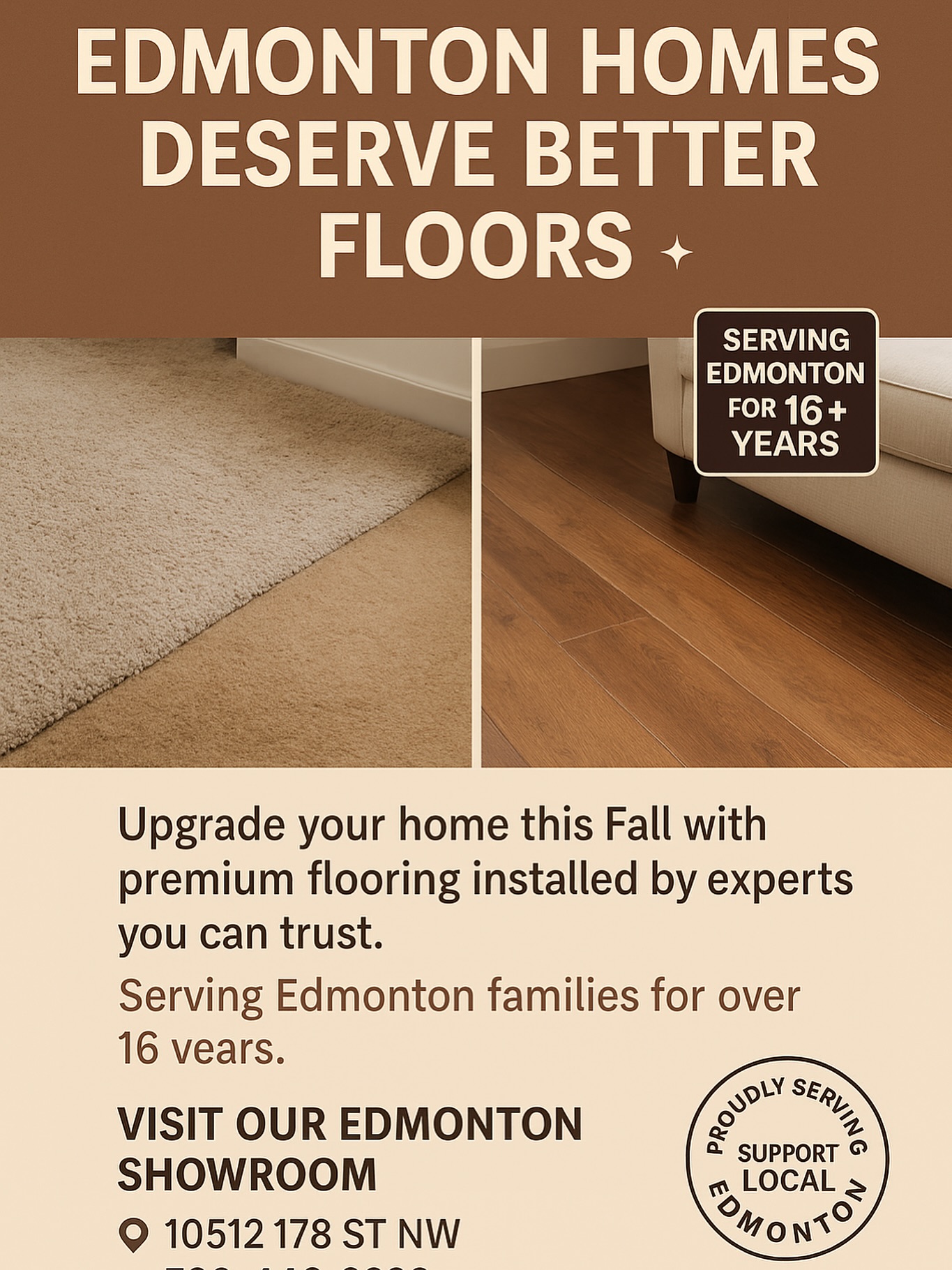 ✨ Shoutout to @lcf.flooring — serving Edmonton with quality flooring for over 16 years! We designed this sample seasonal flyer just for them, because we love supporting local businesses in our city. 🏡💛 #YEG #supportlocaledmonton