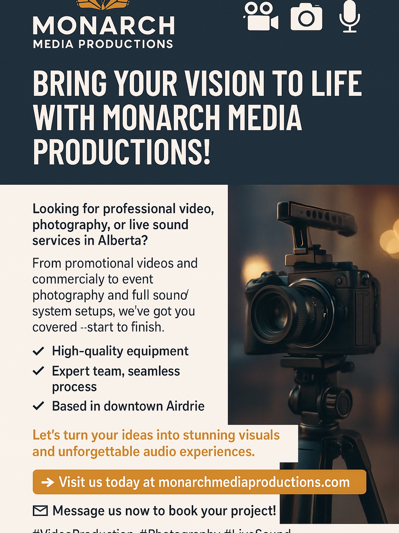 ✨ New Design!
Free flyer for Monarch Media Productions 🎥📸
We help local businesses shine with creative graphics + marketing.
📩 DM us for a free sample!
#YEGDesigns #EdmontonBusiness #LocalBusinessSupport #YEGMarketing
