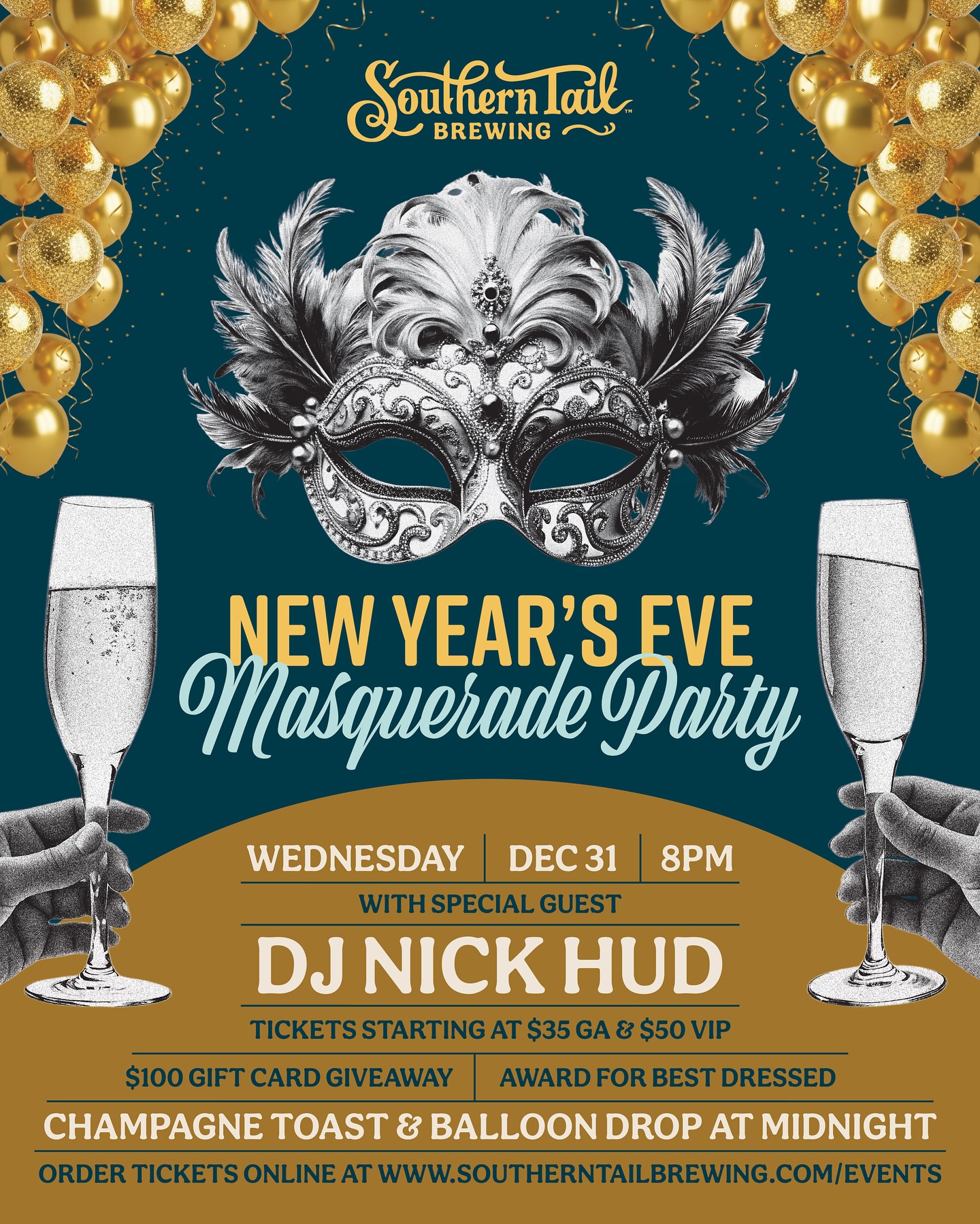 Ring in 2026 behind the mask. 🎭✨
Join us for Southern Tail’s New Year’s Eve Masquerade Party featuring DJ Nick Hud, a midnight champagne toast, balloon drop, giveaways, and a whole lot of sparkle.
Tickets are on sale now through the link in our bio — let’s make the last night of the year unforgettable. 🥂
📍 Southern Tail Brewing
🗓️ December 31st
⏰ Doors open at 8 PM
#littlerock #nye #masqueradeparty #localbreweries #newyearseveparty #newyearseve