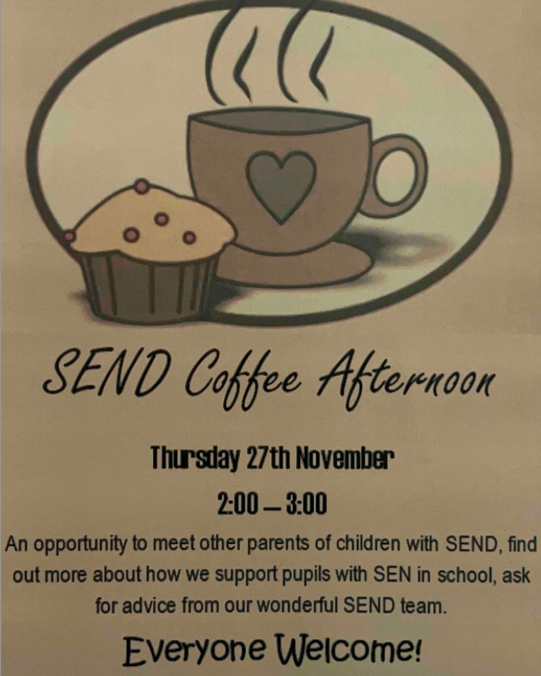 Join us for our SEND and Well-being Coffee Afternoon! ☕✨
This is a wonderful opportunity to connect with other parents of children with SEND, learn more about how we support our pupils with SEN in school, and seek advice from our fantastic inclusion team.