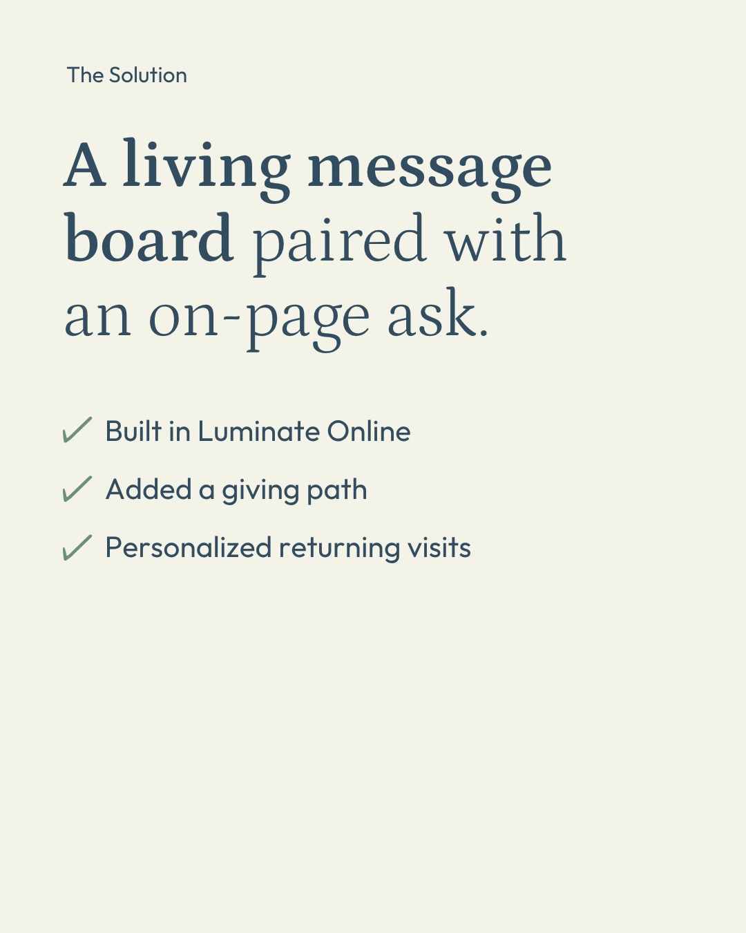 To celebrate Nurses Week, we built NYU Langone Health a custom message board, with on-page donation flow, and a personalized returning visitor experience. Here’s what happened:
📈 77% increase in gifts
🌱67% revenue growth
💌 529+ supporter messages
📊 93+ gifts made
Read the full case study on our website - link in bio, under OUR WORK